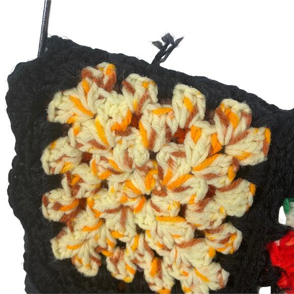 Granny Squares Colorful Crochet Afghan Throw Handmade BOHO 50" x 66" Black Knit - Picture 6 of 7